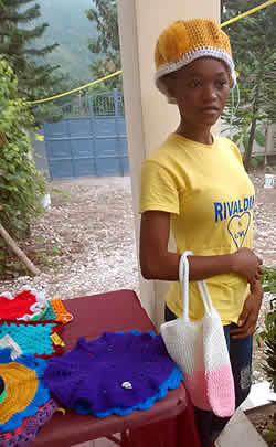 Student with crochet items