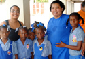 Francesca and Lydie with students